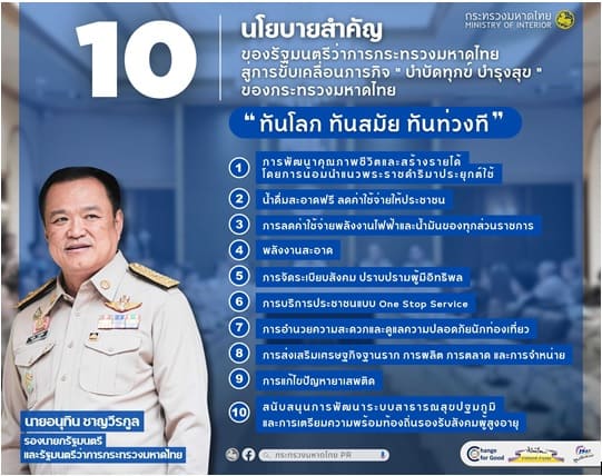10 นโยบายสำคัญของรัฐมนตรีว่าการกระทรวงมหาดไทย  